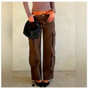 Rumours Cargo Pants Women XS Green Wide Leg High Rise Utility Streetwear Baggy